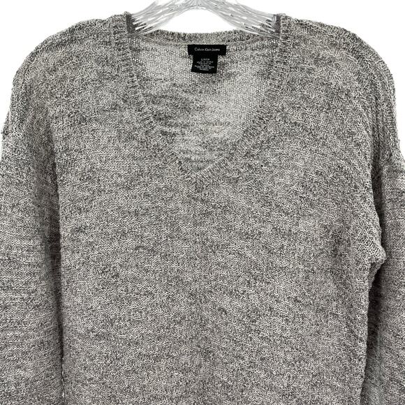 Calvin Klein Jeans Gray V Neck Long Sleeve Lightweight Cozy Designer Sweater S - Picture 3 of 8